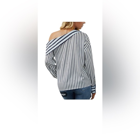 💙 Striped Cold Shoulder Blouse | Blue & White Striped | Women’s Small - Picture 2 of 8
